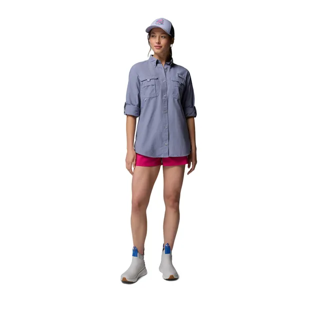 【Columbia 哥倫比亞】女款-超防曬UPF50長袖襯衫-Womens Bahama™ II LS-紫灰色(UFL82240PG/KS)