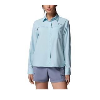 【Columbia 哥倫比亞】女款-防曬UPF40涼感快排短袖襯衫-PFG Castback™-晴空藍(UFL47520HO/KS)