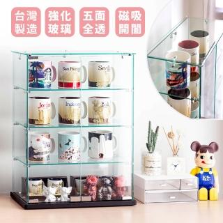 【宅貨】艾迪四層玻璃桌上型展示櫃(五面全透玻璃 公仔櫃 模型櫃 展示櫃 台灣製)