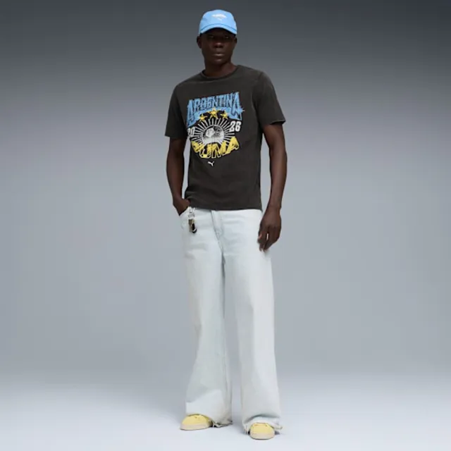 【PUMA】短袖上衣 男 足球阿根廷 歐規 Fan 90s 黑藍 66060203