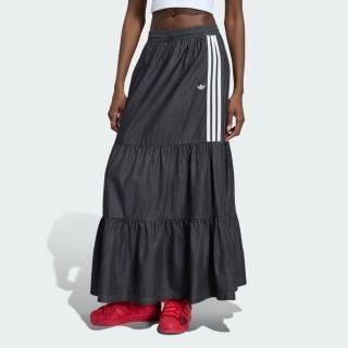 【adidas 愛迪達】Denim Skirt 女 牛仔布長裙 黑 亞版(KY8114)