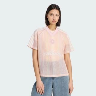 【adidas 愛迪達】Knit Jersey 女 針織寬鬆球衣 櫻花粉 亞版 V領 休閒穿搭(KY3161)