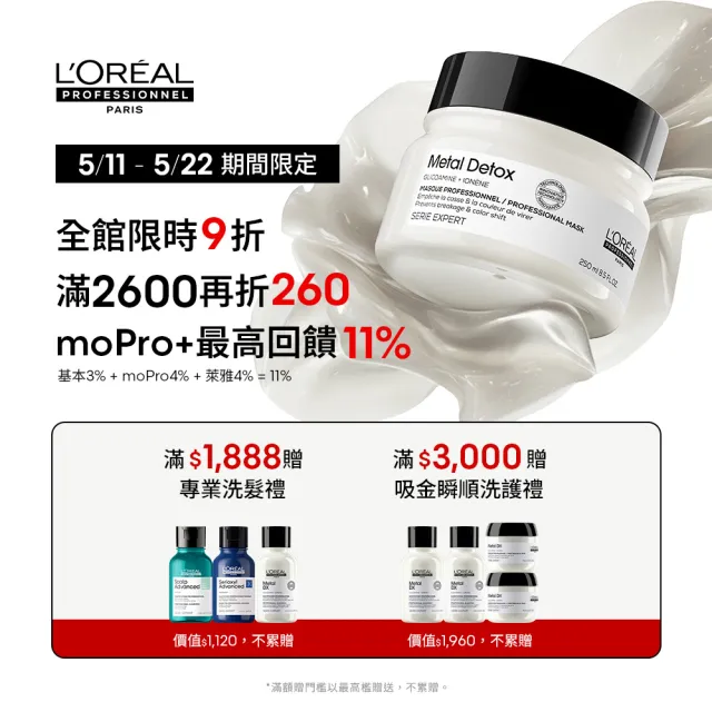 【L’OREAL 巴黎萊雅PRO】絲漾博洗髮精雙入組(吸金喚彩+飽和護色/柔順/抗毛躁)