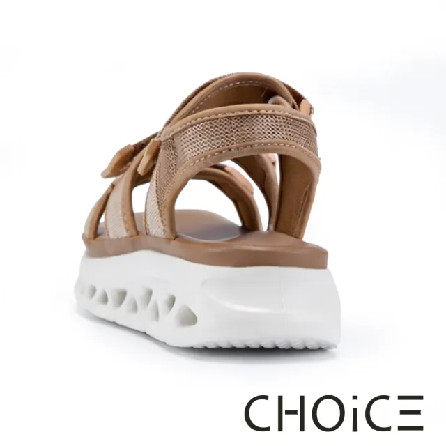 【CHOiCE】織帶拼接網布彈力後帶厚底涼鞋 咖啡