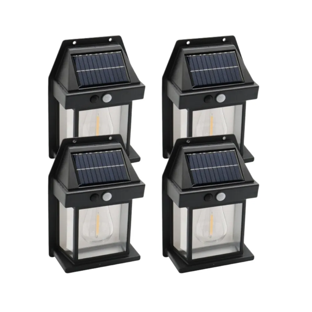 【SoluxGlow】太陽能LED感應鎢絲復古壁燈  四入組(壁燈 太陽能供電 自動感應)