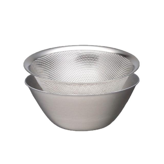 【柳宗理】IUSE研選 日本製 Sori Yanagi 18-8不鏽鋼 漏盆+調理盆 19cm