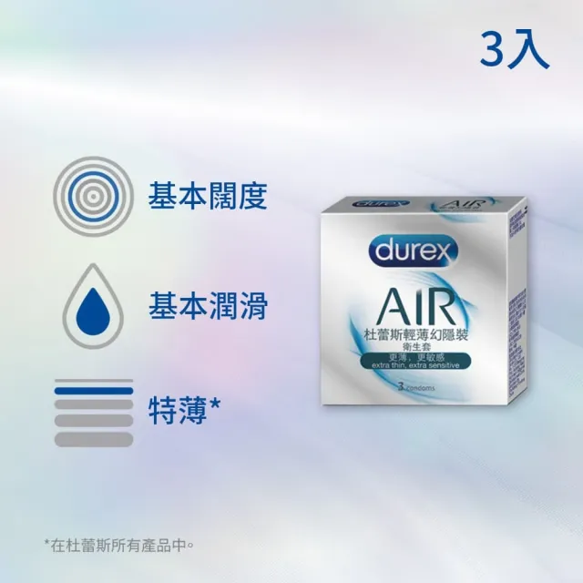 【Durex 杜蕾斯】AIR輕薄幻隱裝衛生套1盒(3入 保險套/衛生套/避孕套/安全套/避孕/避孕套/保險套推薦)
