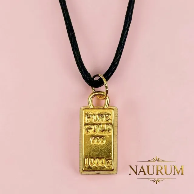 (NAURUM)黃金墜飾富貴金磚墜0.07錢附贈皮繩