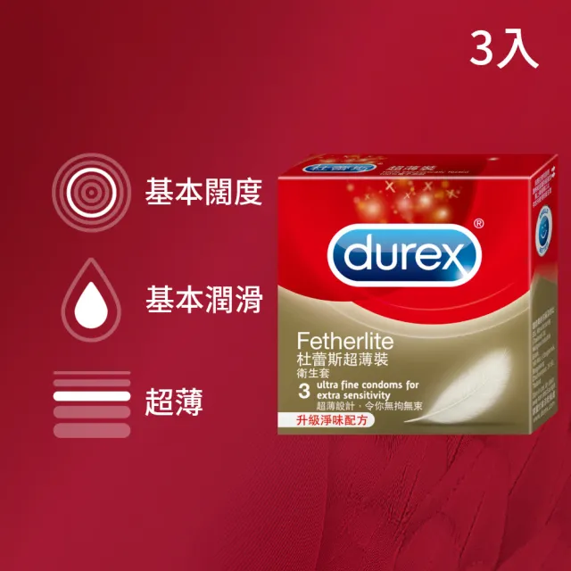 【Durex 杜蕾斯】超薄裝衛生套1盒(3入 保險套/衛生套/避孕套/安全套/避孕/避孕套/保險套推薦)
