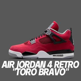 【NIKE 耐吉】休閒鞋 Air Jordan 4 Retro Toro Bravo 紅牛復刻 芝加哥 黑紅色 男鞋 FQ8138-600