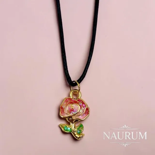 (NAURUM)黃金墜飾琺瑯繁星玫瑰0.08錢附贈皮繩
