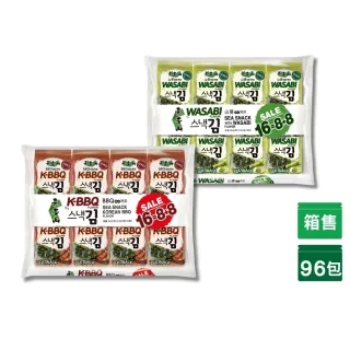 【元本山】朝鮮海苔-山葵風味/BBQ風味量販袋x96包入(3.5gx16包x6袋/箱)