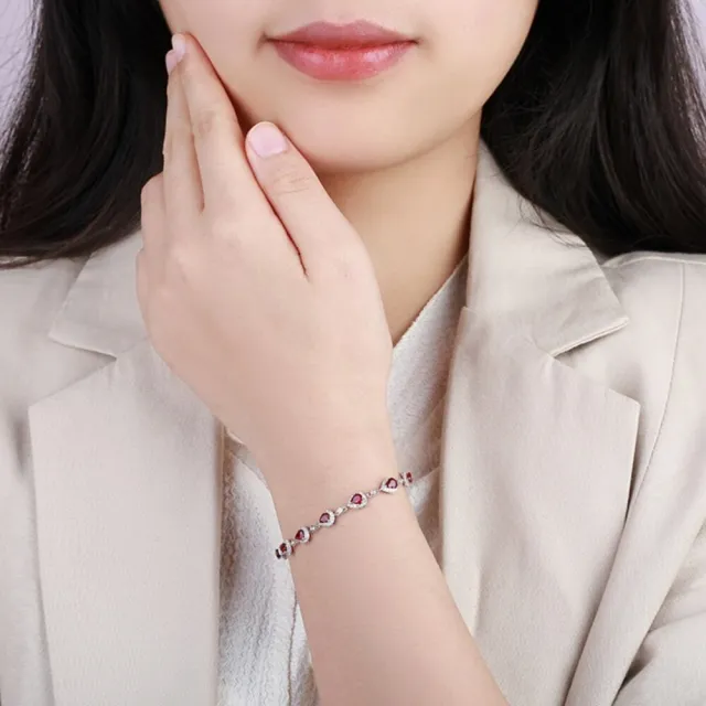 海斯珠寶 2.4克拉天然鴿血紅寶石 18K白金鑽石手鍊 水滴形切割 圍鑲設計 精緻金工 宴會焦點