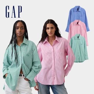 【GAP】女裝 有機棉府綢寬版長袖襯衫-多色任選(799379)