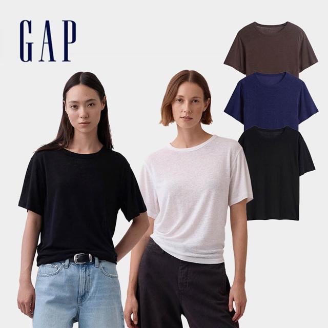 【GAP】女裝 夏日必備亞麻混紡寬鬆短袖T恤-多色任選(886584)