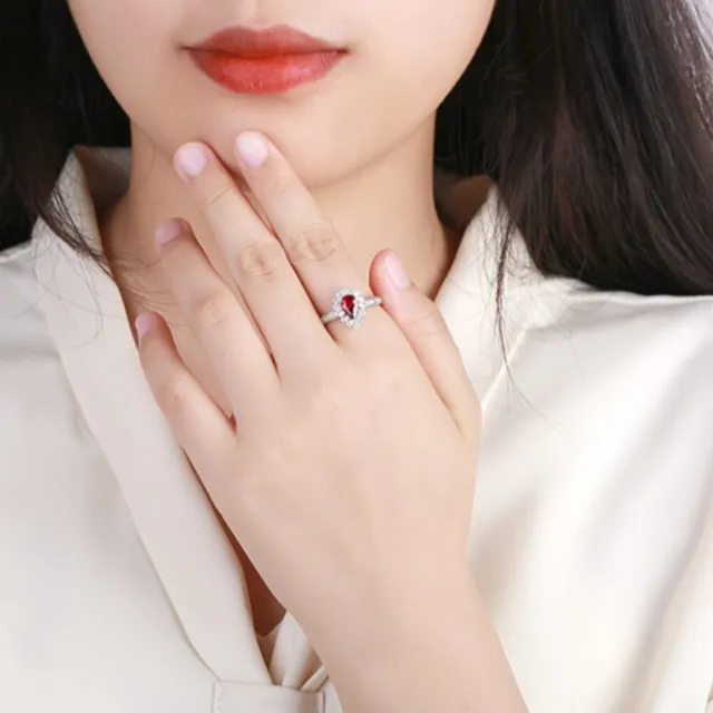 海斯珠寶 1克拉天然無燒鴿血紅寶石 莫桑比克紅寶石 18K白金鑽石戒指 水滴形切割 奢華圍鑲設計