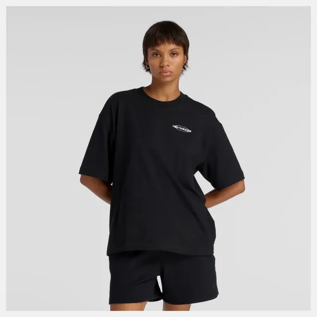 【NEW BALANCE】NB 短袖上衣 短袖上衣 運動 休閒 寬鬆 美規 女 黑色 (WT61P205BK-F)
