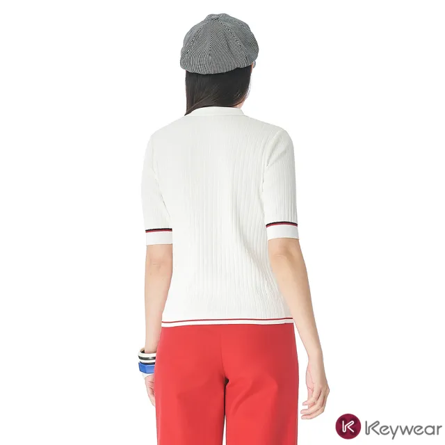 【KeyWear 奇威名品】POLO領跳色針織上衣
