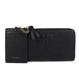 【TORY BURCH】雙T LOGO荔枝紋皮革1+1長夾(隨附識別卡夾)-黑色