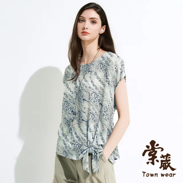 【TOWN’WEAR 棠葳】滿版印花透膚雪紡上衣-附項鍊