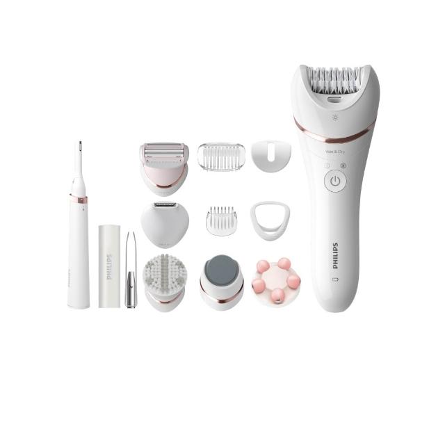 【Philips 飛利浦】BRE740/90 淨柔美體刀修容全配組 (乾濕兩用/LED照明燈/去角質/除毛/多種配件/官方直營)