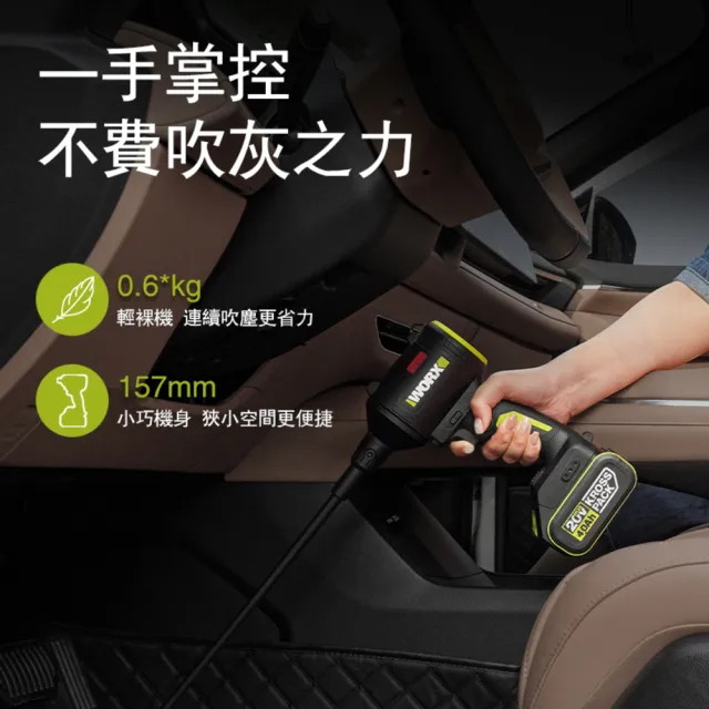 【WORX 威克士】20V 鋰電無刷空氣除塵槍 WU093.2(鼓風機 吹塵槍 吹葉機 無刷 鋰電 吹風 無刷渦輪吹塵槍)