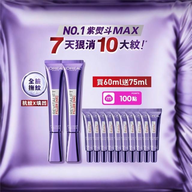 【L’OREAL Paris 巴黎萊雅】玻尿酸眼霜級撫紋精華霜30ml_2入(紫熨斗MAX3.0)