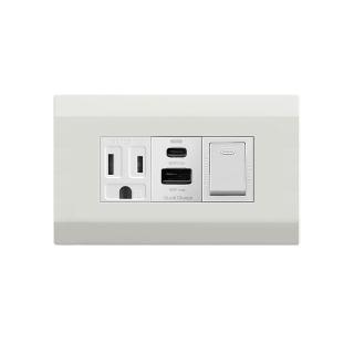 【易智快充】國際牌Panasonic DECO LITE星光面板(AC三孔安全插座+36W USB插座+LED電源開關)