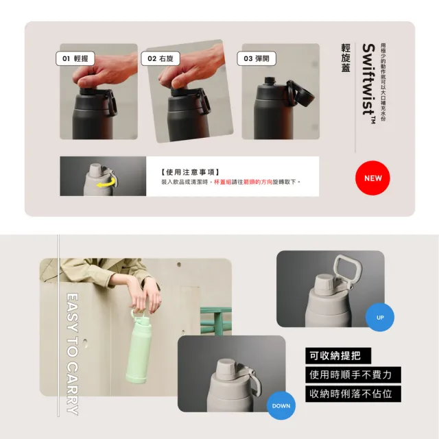 【ZOJIRUSHI 象印】輕旋蓋提把不銹鋼真空保冷瓶-1000ml (SD-KA100H 保冰/環保杯)