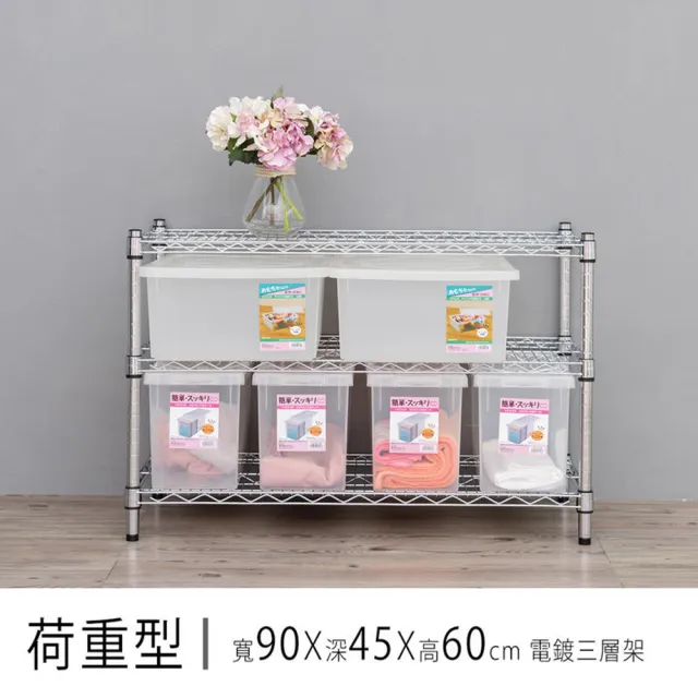 【dayneeds 日需百備】荷重型 90x45x60公分 電鍍（鎖管）三層架(鐵力士架/收納層架/鞋架/展示架/層架/鐵架)