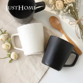【Just Home】優雅線條陶瓷馬克杯500mL-4件組(可微波 馬克杯 水杯 咖啡杯)