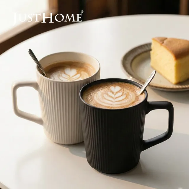 【Just Home】優雅線條陶瓷馬克杯500mL-4件組(可微波 馬克杯 水杯 咖啡杯)