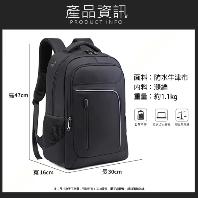 【Azaer】雙11 17吋商務休閒後背包 雙肩包 電腦包(USB充電包 男包 旅行包 商務包 筆電包)