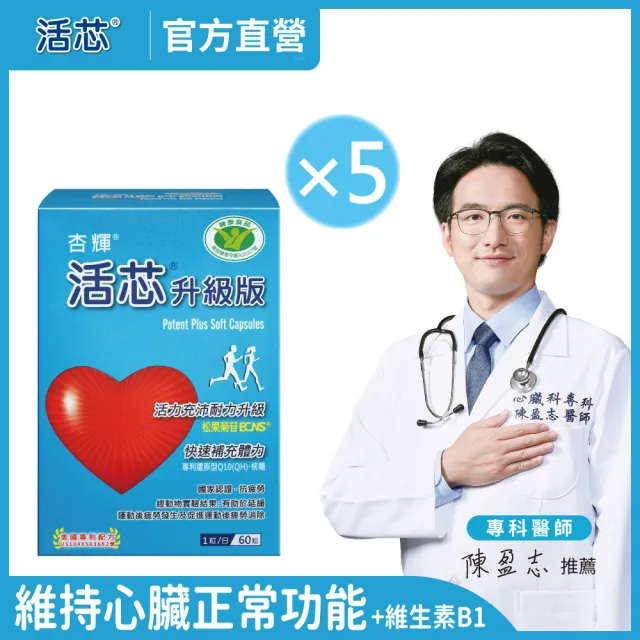 【SINPHAR 杏輝】活芯升級版軟膠囊 國家健康食品 5入(共300粒 Q10 專利成分ECNS 提升2倍耐力降低6成5疲累感