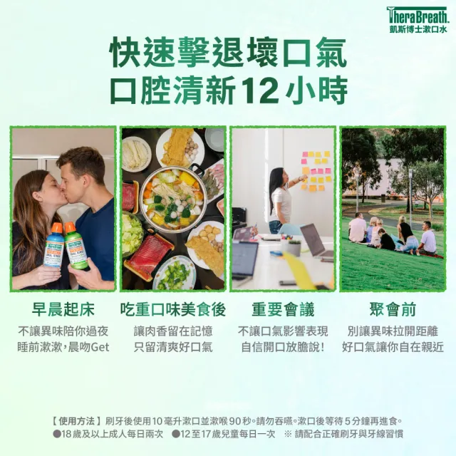 【TheraBreath 凱斯博士】漱口水 任選4入組 無酒精漱口水 473mlX4(溫和薄荷/冰涼薄荷/雨林薄荷)