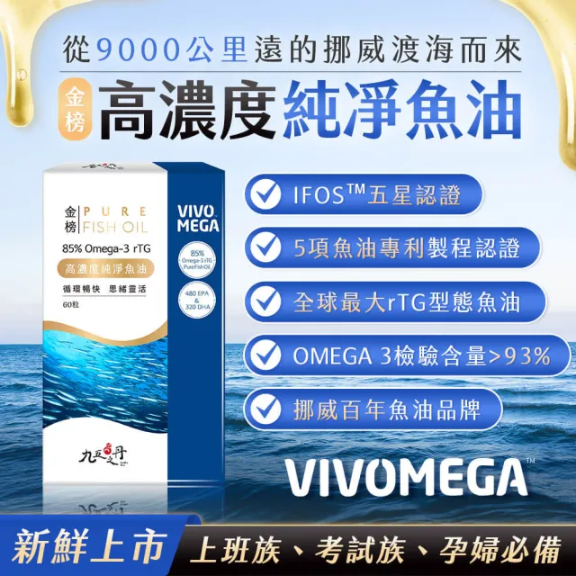 【JIU WU DAN 九五之丹】品質評鑑特金高濃度純淨魚油 1入組共60粒(OMEGA-3含量大於93%)