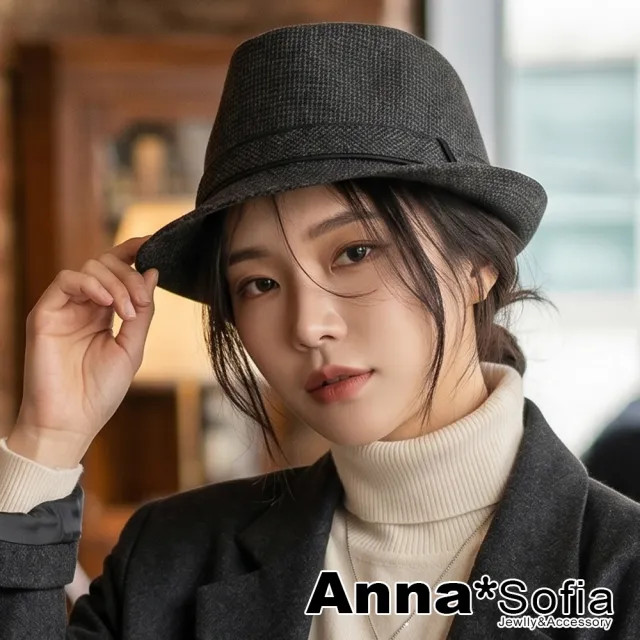 【AnnaSofia】紳士帽爵士帽禮帽-細璇紋騰 現貨(墨黑系)
