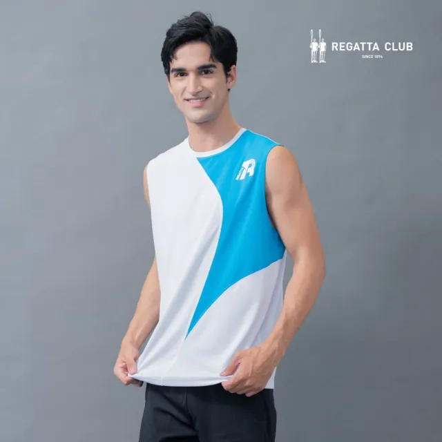 【Regatta Club】拼接撞色高彈棉感休閒運動背心(男/無袖上衣/吸濕排汗/透氣不悶熱/匹克球推薦)