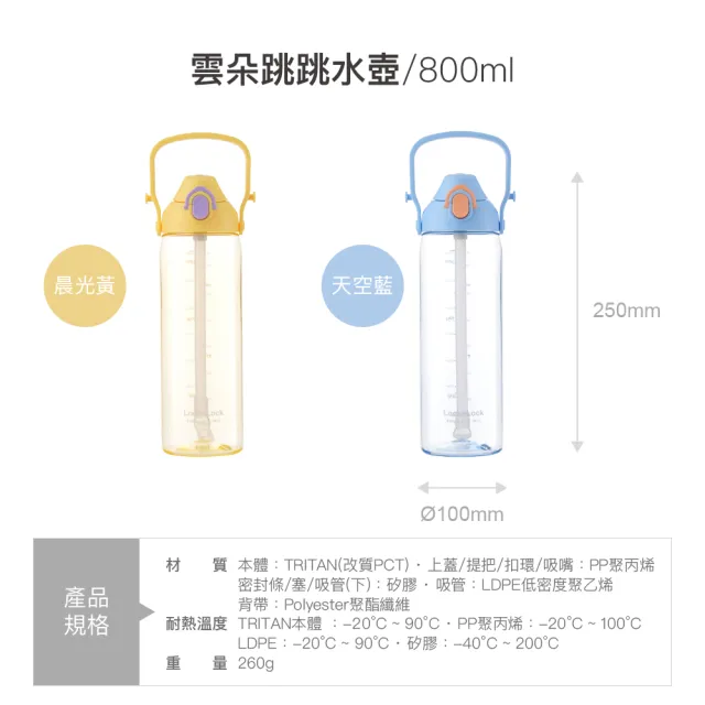 【LocknLock 樂扣樂扣】官方直營 雲朵跳跳水壺 800ml (兩色任選/運動水壺)