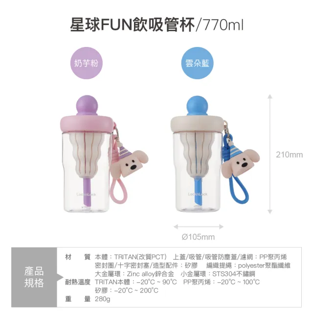 【LocknLock 樂扣樂扣】官方直營 星球FUN飲吸管杯 770ml (兩色任選/吸管杯)