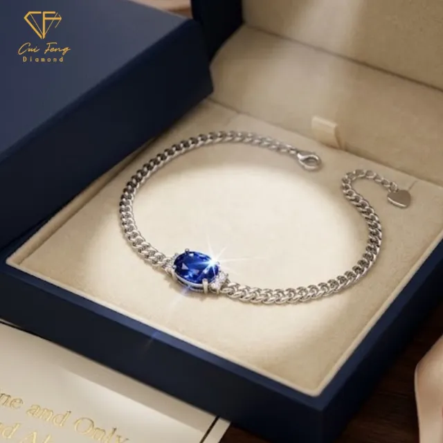 【CF Diamond】手鍊 天然藍寶石 雙11 1克拉《湛影》雙11( 鑽石 手鏈 生日禮物 求婚)