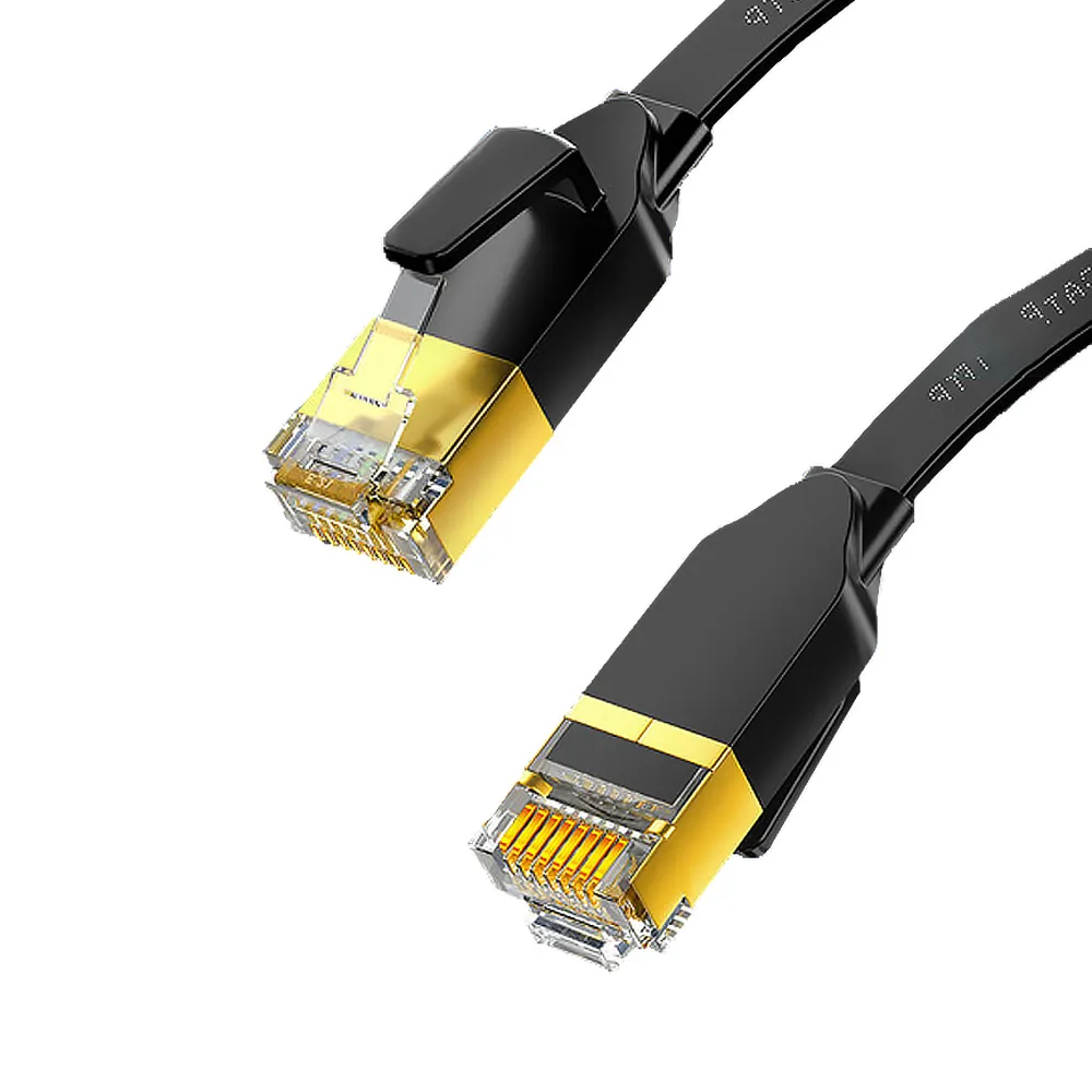 【山澤】Cat.7極速10Gbps傳輸遮蔽雙絞工程佈線網路扁線 黑/1M
