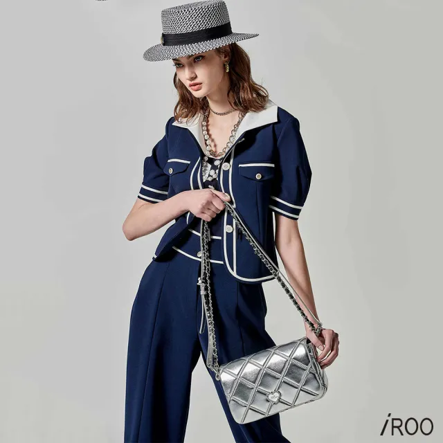 【iROO】跳色包邊小香風外套