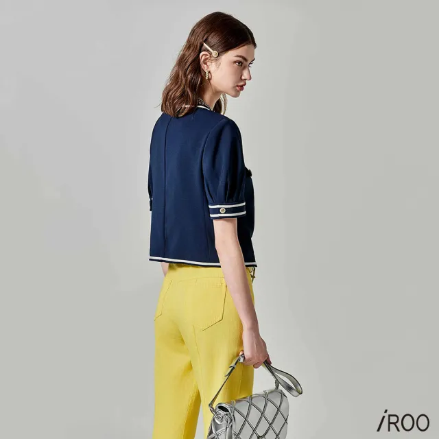 【iROO】跳色包邊小香風外套