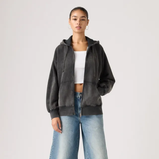 【LEVIS】ROSE朴彩英同款 復古寬鬆拉鍊連帽外套 / 黑  女生上衣 人氣新品 00ATW-0000