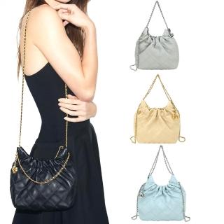 【TORY BURCH】Fleming Hobo 雙鍊帶菱格納帕皮革手提 斜背束口包-多色可選