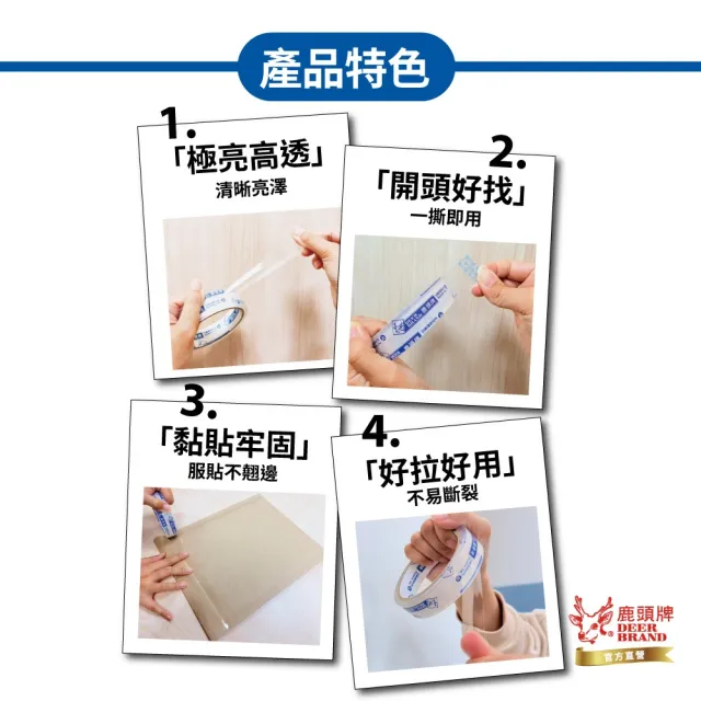 【DEER BRAND 鹿頭牌】OPP超透明膠帶8入組 18mm x 40Y(文具膠帶)
