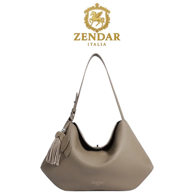【ZENDAR】台灣總代理 限量1折 頂級小牛皮肩背包 茉莉系列 全新專櫃展示品(大象灰)