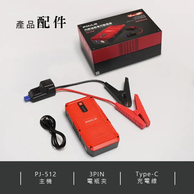 【Philo 飛樂】12000mAh 汽柴油 救車行動電源 PJ-512(汽機車救援/救車電源/行動充電/電霸)