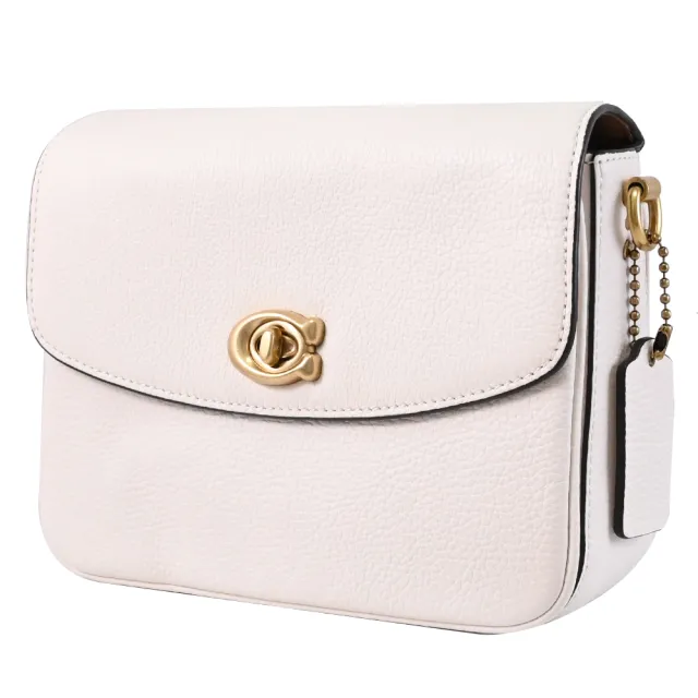 【COACH】CASSIE 19 品牌C字轉釦荔枝皮革翻蓋兩用包(白)